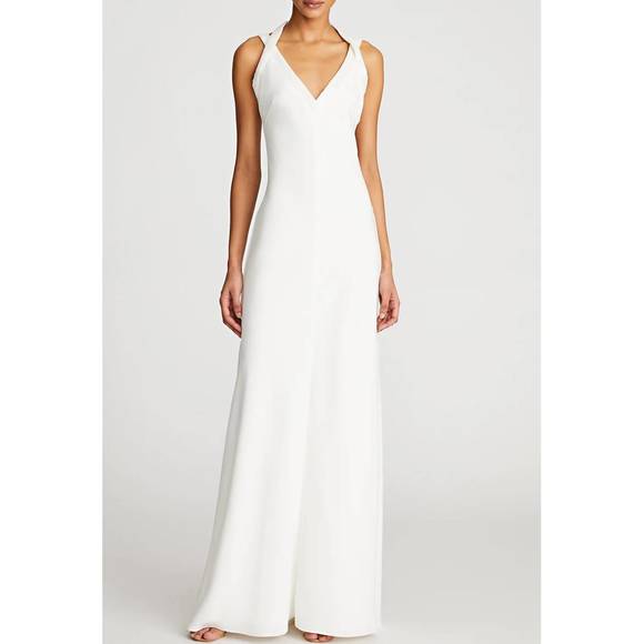 NEW HALSTON HERITAGE allison beaded neckline gown in ivory - Picture 1 of 4